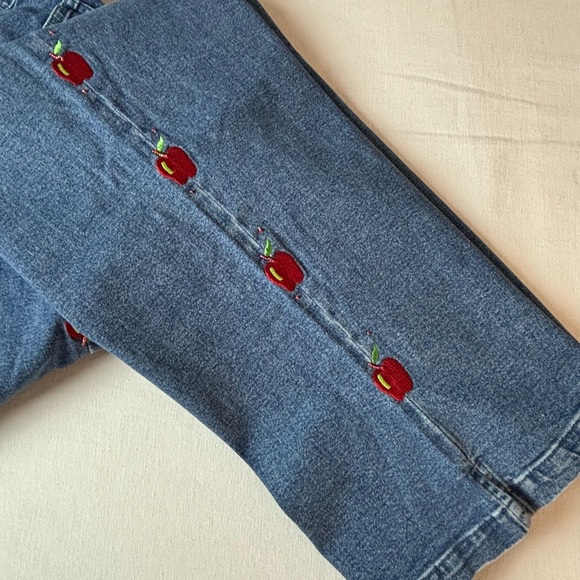 Quacker Factory Embroidered Jeans Blue Elastic Waist Apple Large - Picture 5 of 12